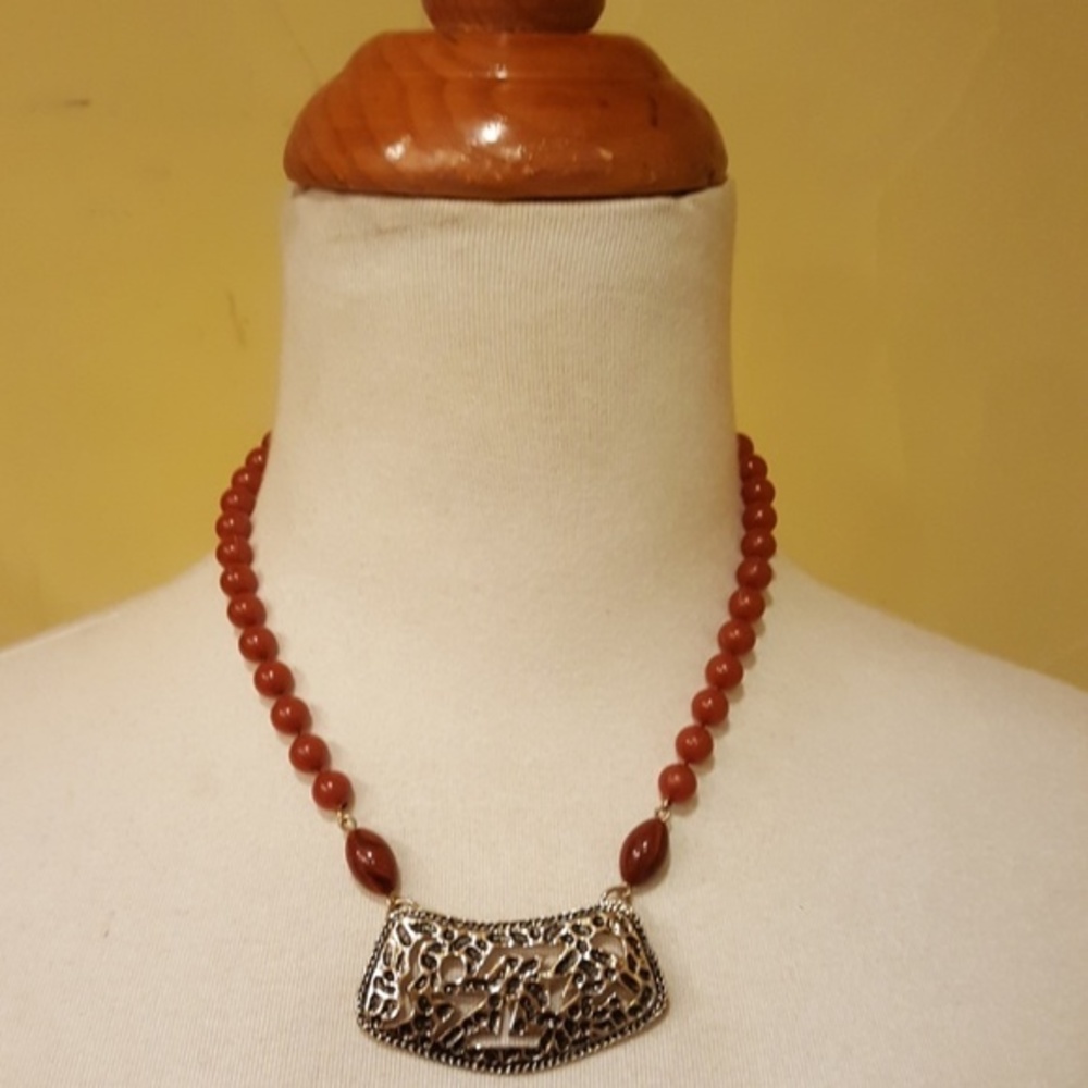 SARAH COVENTRY ORANGE BEADS‎ SILVER NECKLACE VINTAGE
